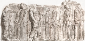 Wendy Artin watercolor painting of the Parthenon Frieze Procession from the Louvre